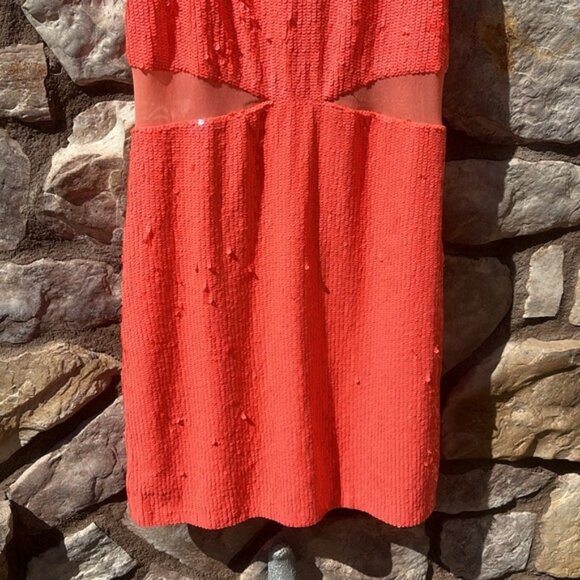 Alice + Olivia Dress Cara Sequin Mesh Cut Out Coral Sleeveless Size 6 NWT - Picture 5 of 12